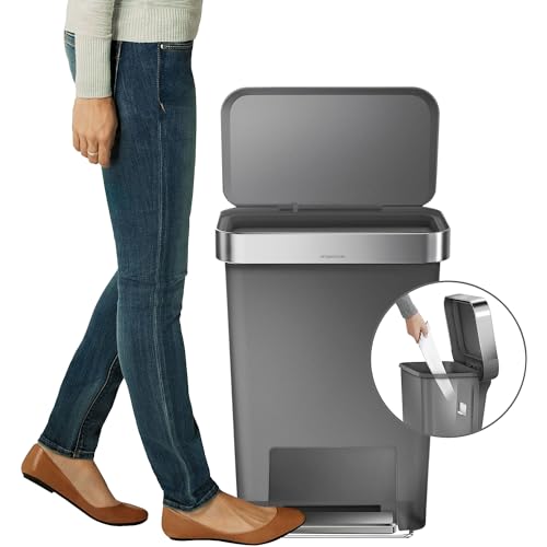 Simplehuman 45L Rectangular Kitchen Step Trash Can - Grey Plastic, Soft-Close Lid, No Inner Bucket, Variation of Gray