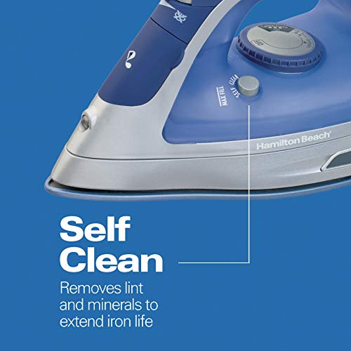 Hamilton Beach 1500W Steam Iron with Adjustable Steam Settings - Durable Nonstick Soleplate, Vertical Steaming, Auto Shut-Off