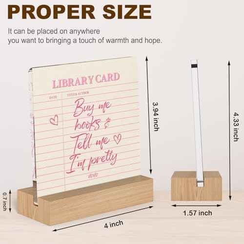 YAANUNULU Buy Me Books & Tell Me I am Pretty Desk Decor Acrylic Plaque with Wooden Stand for Women Book Lovers, Bookish Home Decoration Home Bedroom Office Bookshelf Decor 4.3 X 4.7 Inches