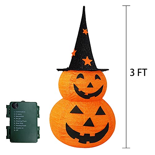 NEROSUN 3 FT Collapsible Lighted Pumpkin Man Halloween Decor with Star Hat, Indoor & Outdoor Garden Yard