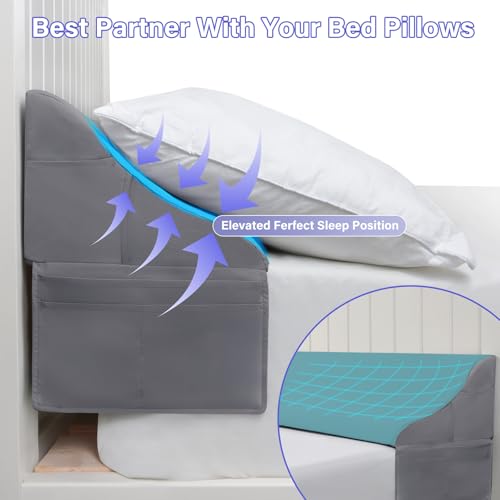 Vekkia King Size Bed Wedge Pillow 0-6 Inch Gap Filler for Headboard Grey 76x10x7