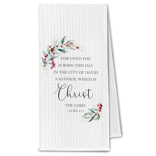 Christian Christmas Kitchen Towels - Jesus Bible Verse Luke 2:11, Religious Xmas Hand Towel, ChissNook Christian 04 - 16x24 Inch