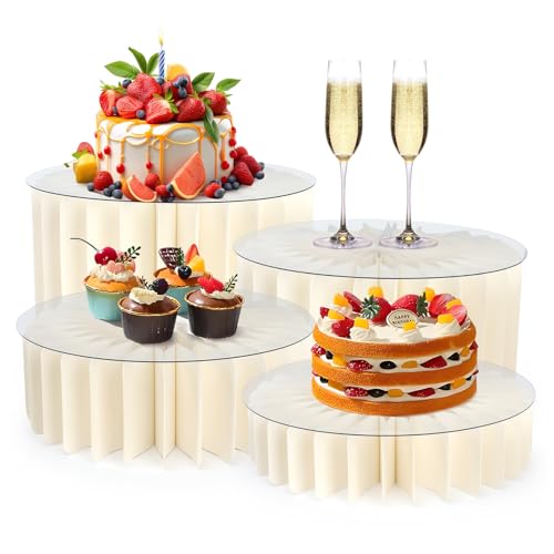 INPARALLUV 4 Pcs White Acrylic Cake & Dessert Risers for Buffet Display