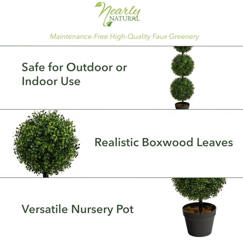 3ft Artificial Boxwood Topiary Tree with Pot - Green, Triple Ball Design