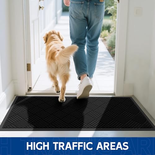 Naturei Heavy Duty Indoor Outdoor Door Mat 4' x 6' Black Diamond Non-Slip Rug
