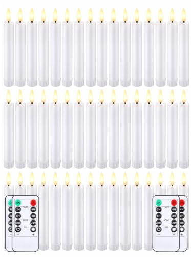 Funtery Classic Style 6.5-inch Flameless LED Taper Candles with Remote - White, 48 pcs