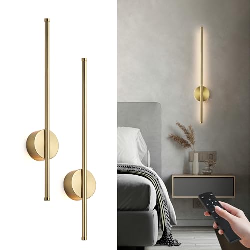 Battery Operated Modern Wall Sconce Set of Two - Brass, 23.6 Inch - Wireless, Remote & Touch Control
