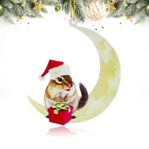 Animals Sitting On The Moon Ornaments for Christmas Tree - Acrylic Chipmunk Christmas Ornament - Christmas Tree Decorations Ornaments - Xmas New Year Gifts