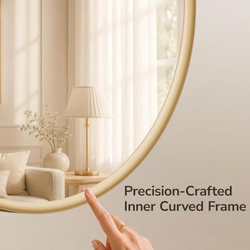 USHOWER 30 Inch Round Gold Bathroom Mirror with Sculpted Inner-Edge Frame - Over Sink Vanity