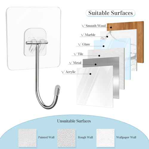 20 Pack Large Adhesive Hooks for Hanging Heavy Duty 44 lb(MAX) Christmas Fall Halloween Wreath Hangers Ornament Hooks Sticky for Wall No Damage Towel Picture Key Shower Siding Stocking Garland Strips