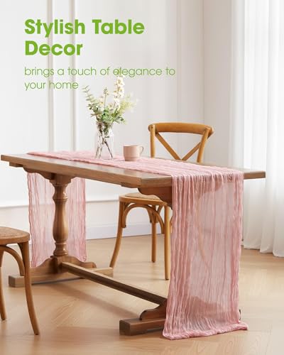 Pureegg Dusty Pink Cheesecloth Table Runner 120 Inch, 12 Pack for Wedding & Event Decor