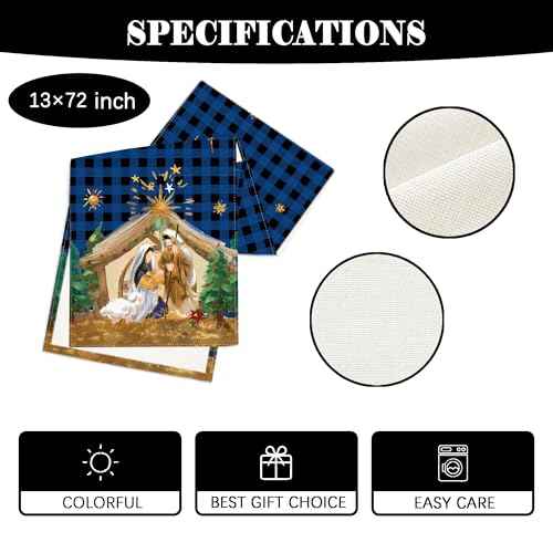 Christmas Table Runner Holy Nativity Tablecover Religious Scene Decor Christmas New Year Xmas Decor Nativity Decorations for Home Party