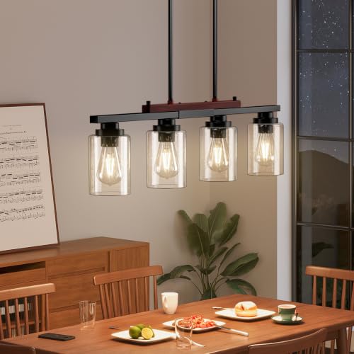 Amico 4-Light Seeded Glass Kitchen Island Chandelier - Modern Farmhouse Pendant Lighting