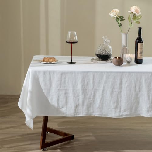 Talasily 100% Linen Tablecloth 60x144 White Stone-Washed Rectangular