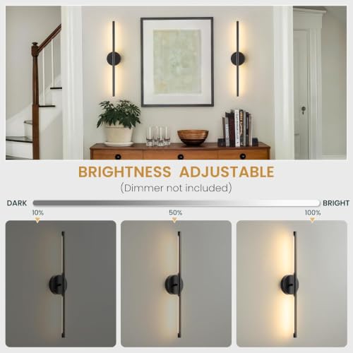 Black 24-Inch Modern LED Wall Sconce Set of 2 - Rotatable, Dimmable, Color Adjustable