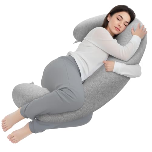 TranquilRelax Grey C-Shaped Body Pillow 53" x 10" for Side Sleepers - Adjustable Memory Foam Support