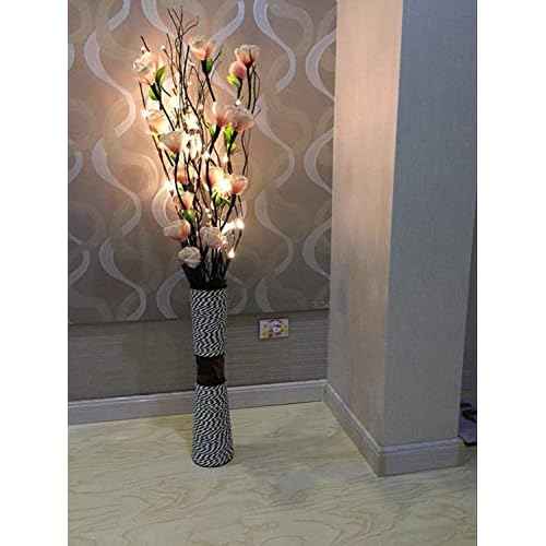 LED Branch Lights, Battery Powered, Warm White, Brown, Plastic, 20 LED, 5 Bendable Poles, 25 Inches, Modern Office Decoration