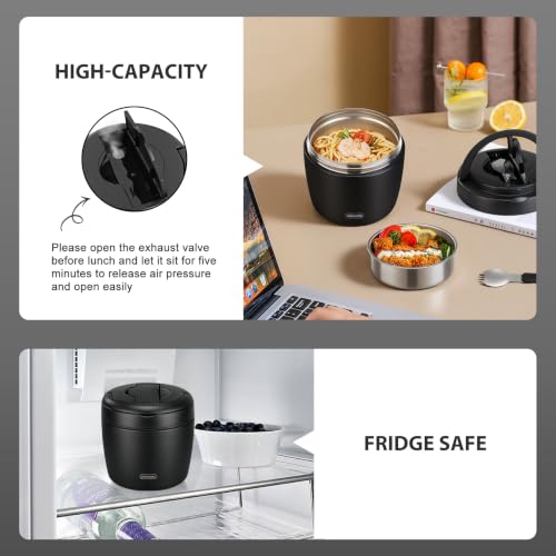 Wiwens 32oz Thermo Food Jar Black - Insulated Leakproof Soup Bento Container with Spoon