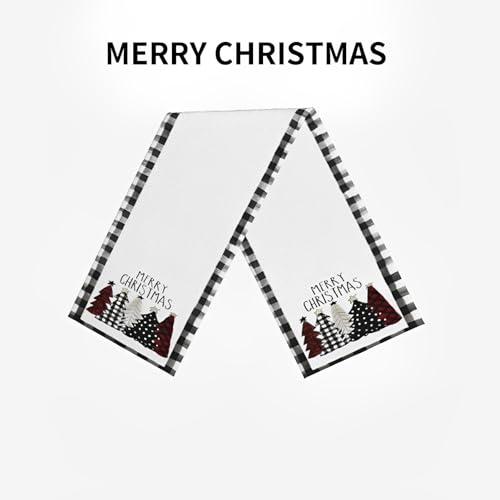 CHAIYA 13x72 Inch Christmas Table Runner Black & White Buffalo Check Holiday Decor
