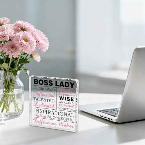 Best Boss Gifts for Women Boss Lady Gifts for Women Hot Pink Office Decor Bosses Day Gift for Bosses Female Desk Decorations for Woman Office Inspirational Appreciation Paperweight Job Promotion