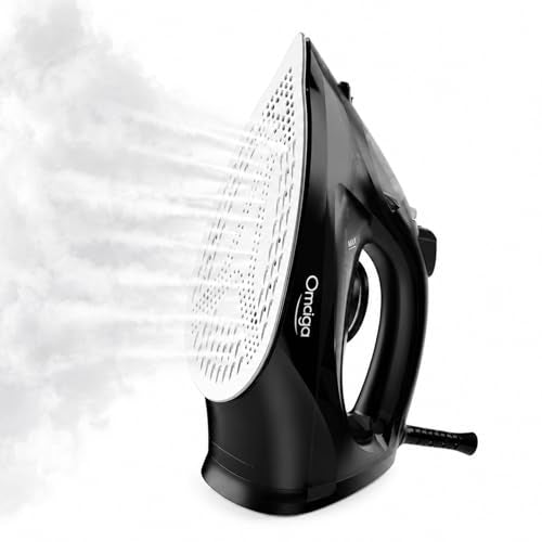 OMAIGA Black Steam Iron 1500W with Non-Stick Ceramic Soleplate, Burst Steam & Auto-Off