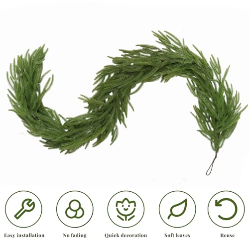 6 FT Artificial Norfolk Pine Garland - 4 Pack Holiday Decor, Faux Christmas Wreaths