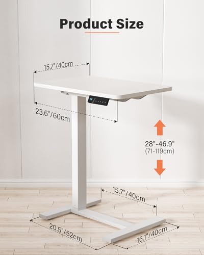 White 24 Inch Small Electric Standing Desk with Mobile Casters & Adjustable Height