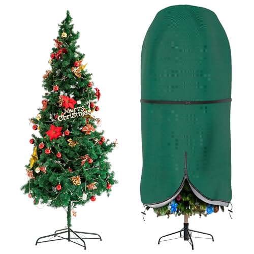 9 ft Green Christmas Tree Cover with Adjustable Straps, Upright Storage Bag with Zipper & Drawstring