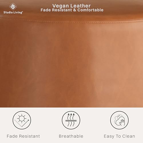 24-Inch Thimble Ottoman with Vegan Leather - Carmel, Fully Assembled
