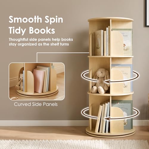 Shaneroady 3-Tier Wooden Rotating Bookshelf for Kids - 360° Spinning Bookcase