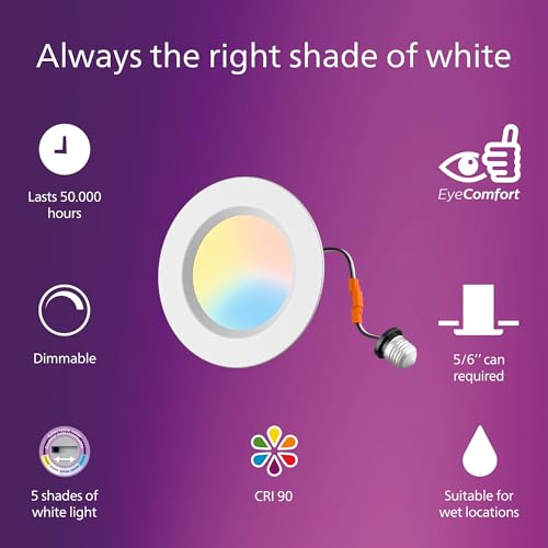 Philips LED Retrofit Downlight 5/6 Inch 12-Pack | Dimmable, Color Adjustable, EyeComfort