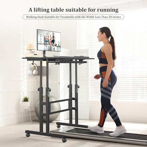 Enayplon Small Standing Desk on Wheels - Portable Adjustable Height Mobile Workstation, Black