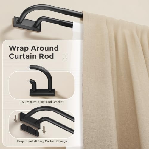 Black Wrap Around Double Curtain Rod 34-120 Inch - Adjustable, Heavy Duty
