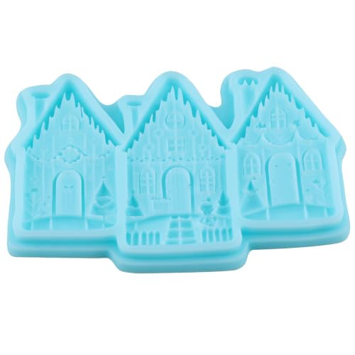 Christmas Snow House Silicone Mold – Candy/Fondant Mold with Blue Snow Cabin (Style O)