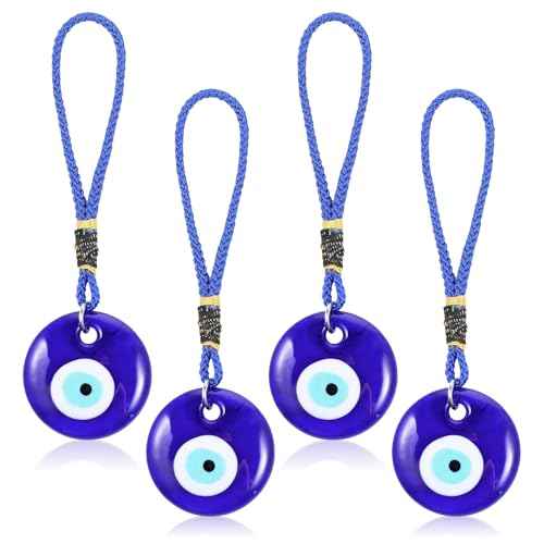 4 Pcs Blue Evil Eye Glass Hanging Pendant, Evil Eye Car Hanging Ornament Glass Blue Eyes Decor Car Accessories Eyes Charm for Good Luck Protection Wedding Party Christmas Favors Gift