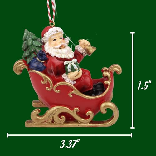 Needzo Santa¡¯s Sleigh Ornament, Festive Christmas Tree Decoration, Hand Painted Resin Materials, 3.37 Inches