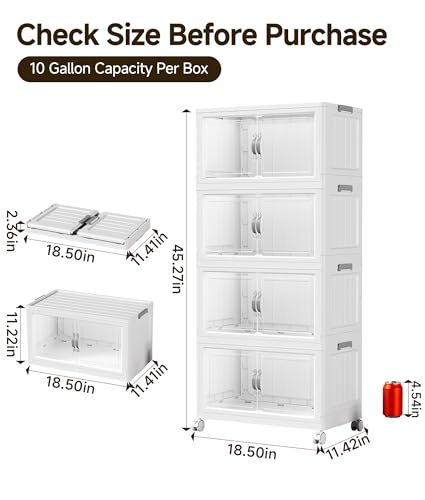 Hanyi 140 QT Stackable Storage Bins with Lids, 4 Tier Collapsible