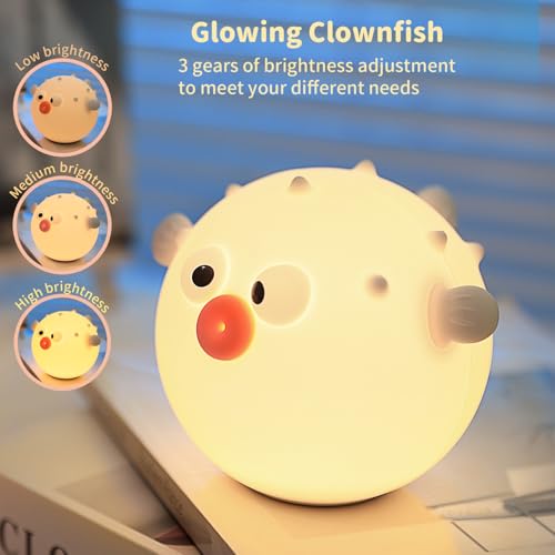 Anemonefish Night Light, Dimmable Nursery Fish Lamps, Super Squishy Silicone Touch Control RGB Night Lamp for Kids Adults, Used for Camping Party Room Decor(Anemonefish)