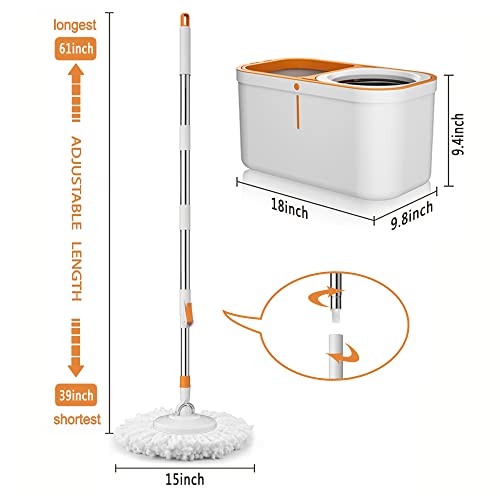Spin Mop Set with 61-Inch Handle, 5 Refill Heads & Bucket System - Large Floor Cleaning Tool