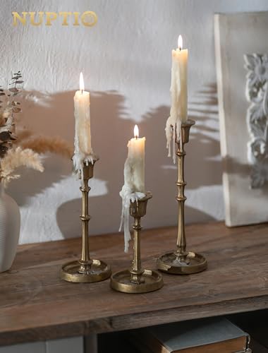 Gold Cast Iron Taper Candle Holders Set of 3 Antique Style Wedding Decor