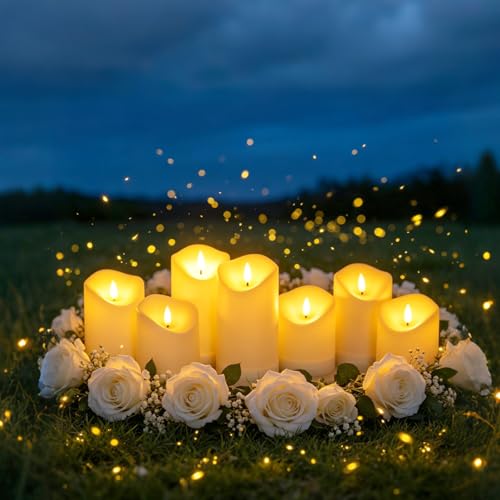 7 Pcs Solar Flickering Flameless Candles Waterproof Outdoor Garden Decor - White