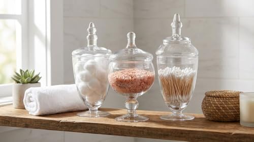 Set of 3 Clear Glass Apothecary Jars with Lids for Storage and Display