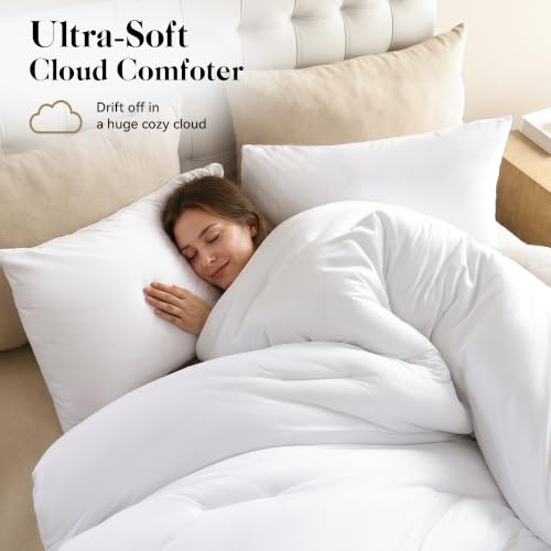 King Size Cloud-Like Fluffy Comforter Set - Solid White, 3 Pieces