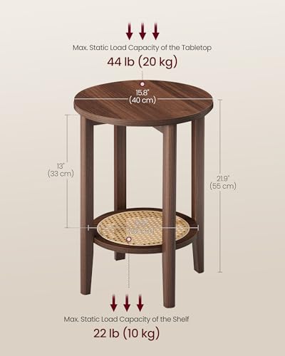 VASAGLE Boho Round Side End Table Black Walnut 1-Pack Rattan Look