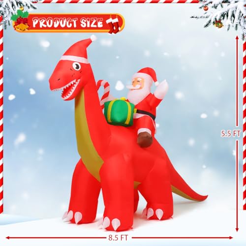 8.5ft Santa Riding Dinosaur Christmas Inflatable Outdoor Decor
