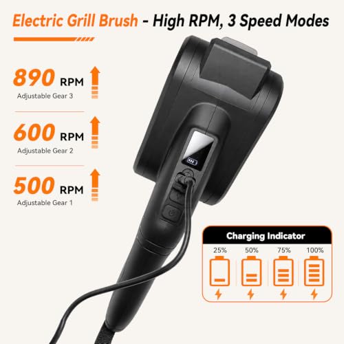 OMDEX Bristle-Free Electric Grill Brush with 2 Heads, 3-Speed Cordless Cleaner for Iron, Gas & Charcoal Grills