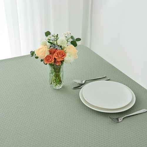 maxmill Rectangle Tablecloth Weaved Pattern Waterproof Spillproof Wrinkle Free Table Cloth, Kitchen Dining Tabletop Decoration, Fabric Table Cover for Holiday Parties, 52 x 70 Inch, Sage Green