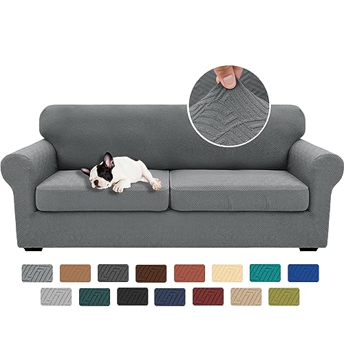 3-Piece Stretch Sofa Cover Set for 71-91 Inch Couches with Cushions - Light Gray