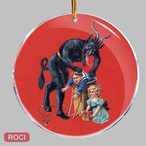 Krampus Classic Red Theme - Christmas Ornaments - Christmas Decorations - 3.6 in Acrylic Two Sided Printing - Gag Gifts - Nasty Naughty Gifts - White Elephant Gifts -Stocking Stuffers