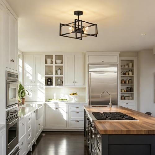 Xvbhta Black 4-Light Semi Flush Mount Ceiling Light Fixture - Industrial Farmhouse Style